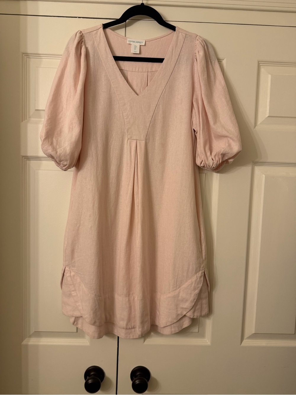 Cynthia Rowley Blush Pink V-Neck Puff Sleeve Mini Dress